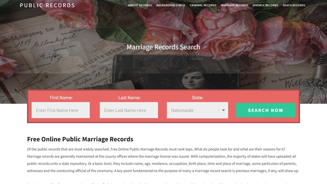 Free Online Public Marriage Records | Enter Name and Search